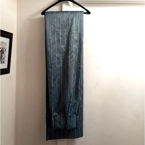 Insulated pinch pleat window curtain drapes 1 panel blue fabric striped - Picture 2 of 5